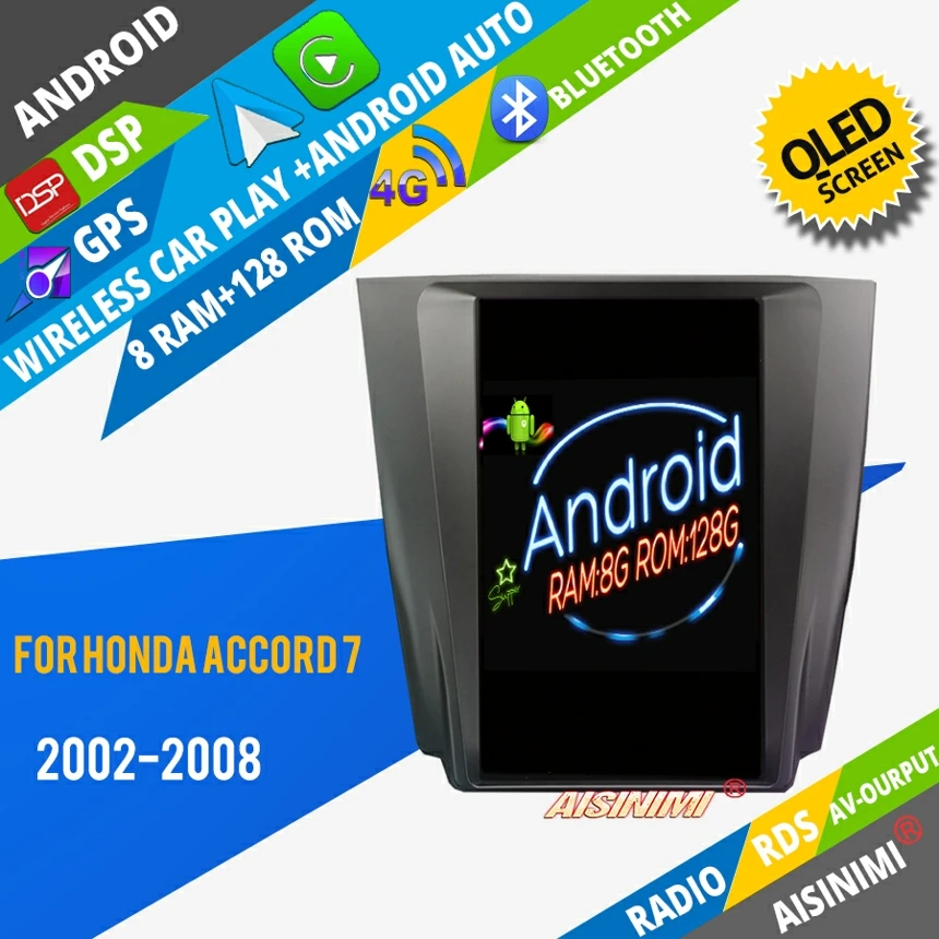 AISINIMI Android 12 Automobilinis Dvd Grotuvas Honda Accord 7 2002-2008 automobilių garso gps Tesla Stiliaus Stereo Stebėti