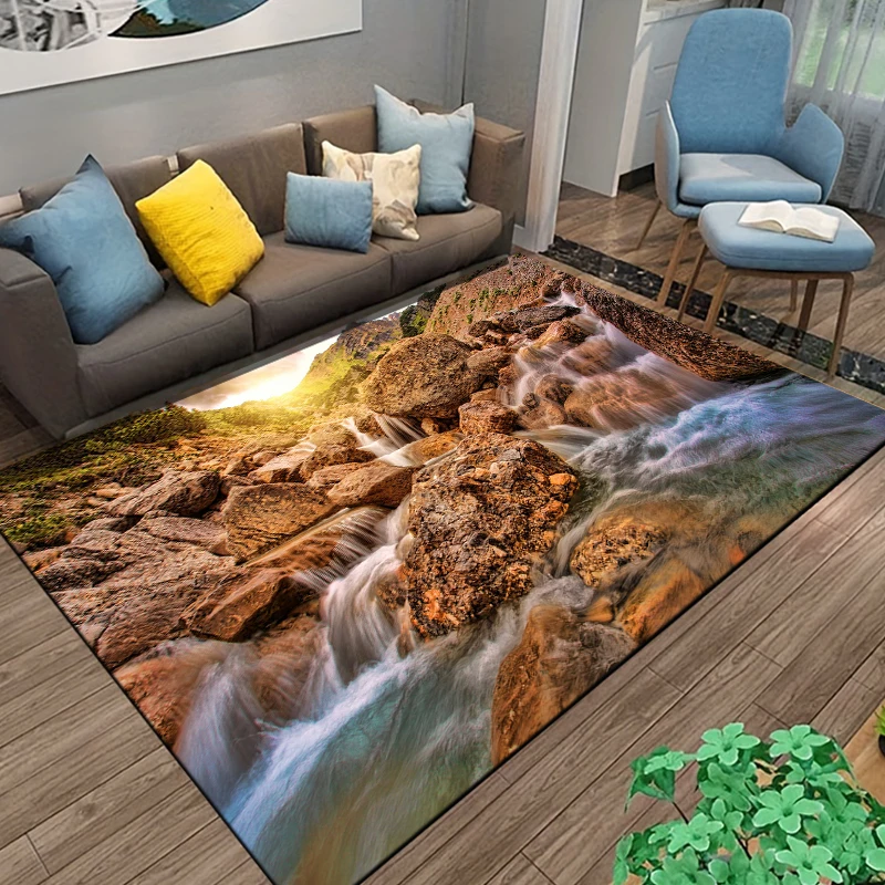 Gamtos Peizažai 3D Kilimą Kambarį Žalia Miško Krioklys Kraštovaizdžio Kilimas Miegamajame Anti-slip kiliminė danga, Vonios kambarys, Didelis