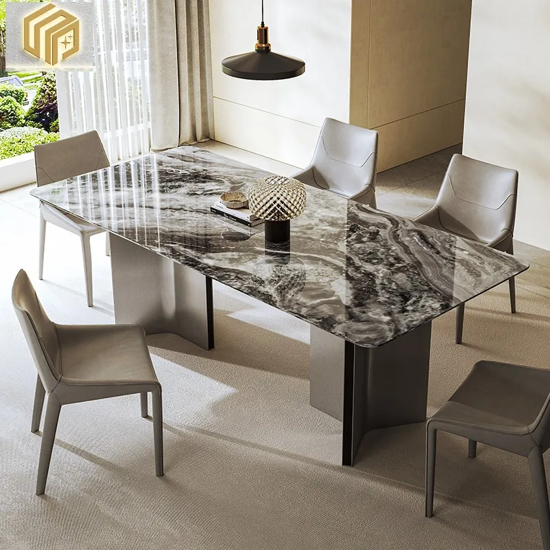 Italijos valgomasis stalas, stačiakampio formos namų marmuro stalas, valgomasis stalas ir kėdės derinys