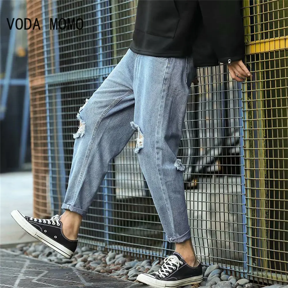 Kankina Džinsinio džinsus 2022 vyrų madingo prekės ženklo laisvi vasarą, plona, elastinga kojų kelnės vyrams korėjos haremas paauglių apkarpyti kelnės