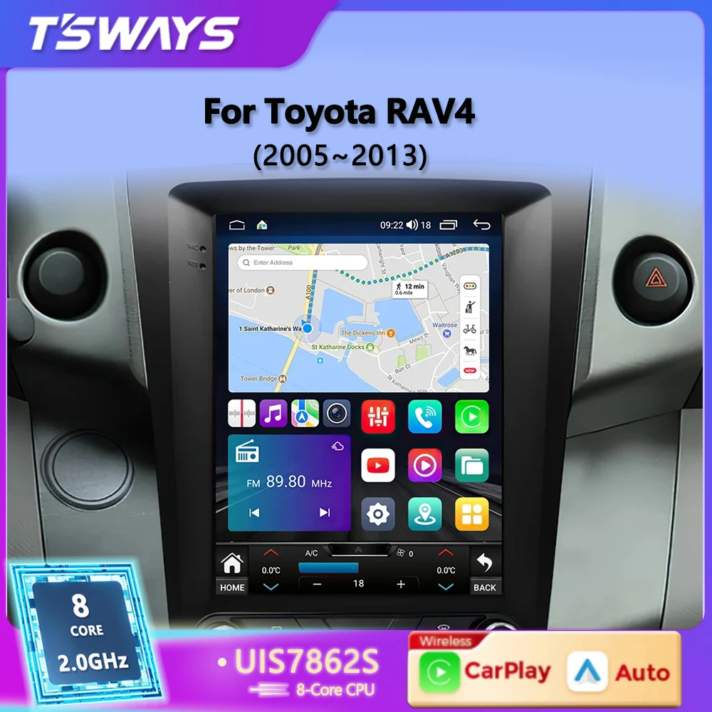 Tsways L6 Pro 2Din Android 12 Automobilio Radijo Multimedia Vaizdo Toyota RAV4 Rav 4 2005-2013 Carplay Navigacijos GPS Stereo Tesla