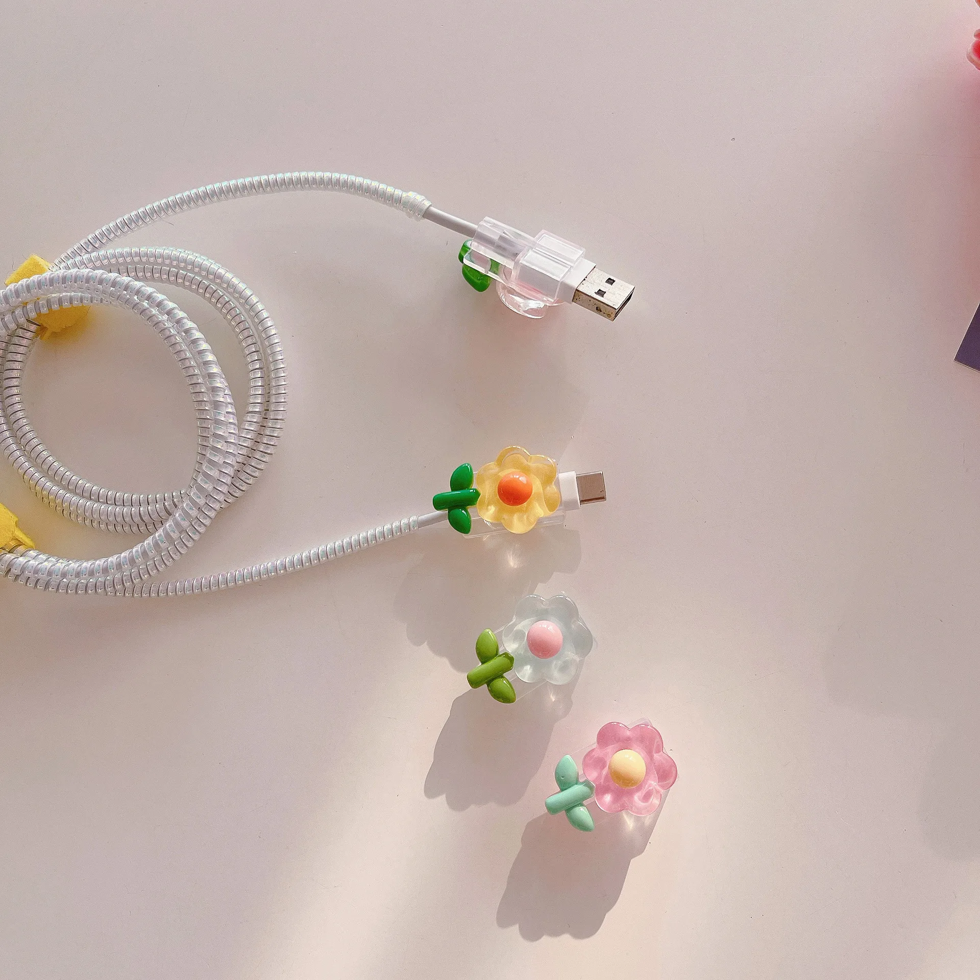 USB Kabelis Raštas Duomenų Linijos Laidą Gėlių Tulpių Minkštos TPU Dangtelis, skirtas 