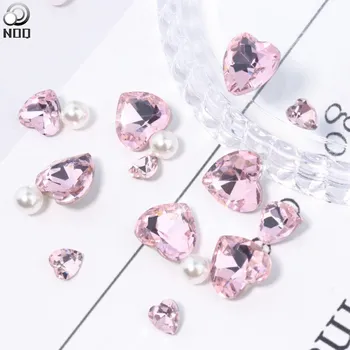 1 Set 3D Blizgučiai Cirkonio Nail Art Rožinė Kristalų Pointback Diamond Nagų Perlas Multi-formos Akmens Širdį Aikštėje Perlų Papuošalai