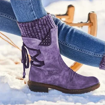 2023 Moterų Žiemos Vidurio Blauzdos Batai Pulko sniego Batai Ponios Mados Sniego Batai Batai aukštakulniais Suede Šiltas Botas platforminiai batai