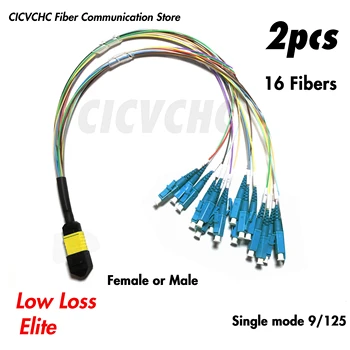 2vnt 16Fibers MPO/APC - LC/UPC-Diržas kabelis, SM G657A2-0,35 m 0,9 mm spalvos vamzdis-Elite/Mažas Nuostolis-Vyrų/Moterų