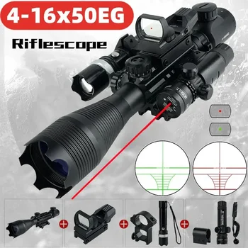 4-16x50EG Taktinis Riflescope su Apšvietimą tolimo Šaudymo Akyse Raudona/žalia Lazerio Žibintuvėlis Combo Medžioklės Taikymo sritis