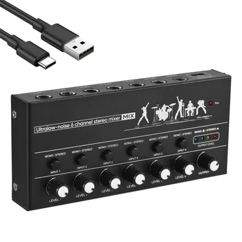 6 Channel Audio Mixer Stereo Line Maišytuvas USB Tipo C Mono/ Dual Kanalų Ultralow-triukšmo Maišytuvas Valdybos Gitara, Bosinė Klaviatūros Etapas