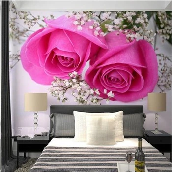 beibehang Didelės freskos fone sienos popieriaus miegamojo lovos asmeninį freskomis užsakymą raudonos rožės stereoskopinis 3d tapetai