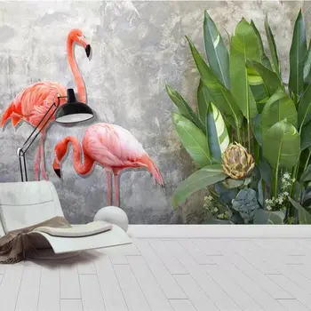 Beibehang Užsakymą tapetai 3d freskos Šiaurės minimalistinio tropinių augalų lapai pora flamingo fone sienų tapybos tapetai