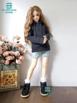 BJD priedai lėlės drabužiai tinka 1/3 BJD SD lėlės mados juoda gobtuvu megztinis + džinsinio šortai