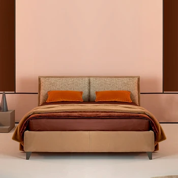 California king size brown suede audinio dangtelis italijos minkštų miegamojo lova nustatyti baldai