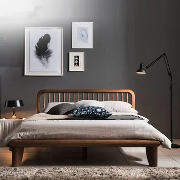 Custom Šiaurės Amerikos juoda riešutmedžio medžio masyvo lova miegamajame modernus paprasta Šiaurės raudonasis ąžuolas-lova, dvigulė lova, baldai užsakymą