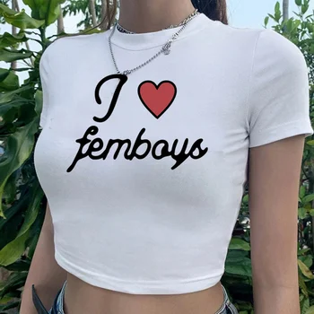 Femboys korėjos mados pasakų grunge pasėlių viršų Moteriška derliaus 90-ųjų hipių mielas marškinėliai