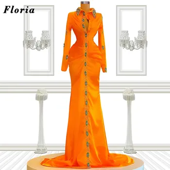 Floria Elegantiškas Ilgas Garsenybių Suknelės Su Duobute Arabų Dubajus Kalnų Krištolas Orange Prom Šalis Suknelė Vakare Dėvėti Mantiją De Kokteilis