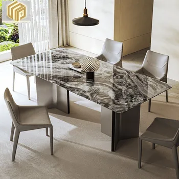 Italijos valgomasis stalas, stačiakampio formos namų marmuro stalas, valgomasis stalas ir kėdės derinys