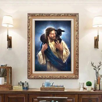 Jėzus ir Juodos spalvos Šuo Tapybos Krikščionių Katalikų Bažnyčios Freskos Sienos Menas Drobė Nuotraukas Plakatas Kambarį Namų Dekoro be Rėmelio