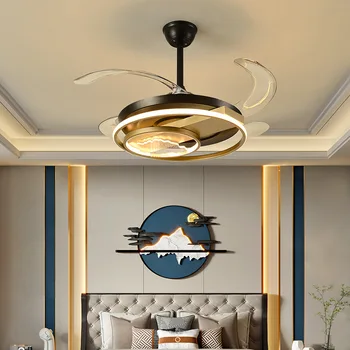 Kinų Stiliaus Ventiliatorius Su LED Šviesos 42 48 colių Ištraukiama Nematomas Geležtės Patalpų Lubų Ventiliatorius Kambarį