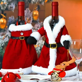 Kūrybos Kalėdinis Vyno Butelis Nustatyti Auksinio Aksomo Suknelė Vyno Butelis Apima Rankovės Santa Sniego Kalėdos Naujųjų Metų Vakarienės Stalo Dekoras