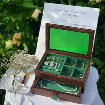 Kūrybos Šviesą Papuošalų Dėžutė Medžio masyvo Pasiskirstymo talpinimo Karoliai Žiūrėti Dulkėms Papuošalų Laikiklį Begonia Green Beauty Box