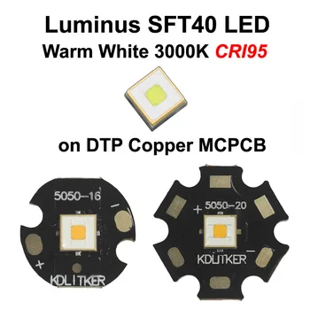 Luminus SFT-40 Šiltai Balta 3000K CRI95 Ilgai Mesti SMD 5050 LED Spinduolis dėl KDLITKER DTP Vario MCPCB Žibintuvėlis 