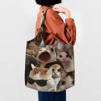 Mielas Gyvūnas Katė Shopper Bag Juokinga Baby Pet Pirkinių Maišeliai Moteris Streetwear Medžiaga Nešti Maišą Estetinės Spausdinti Rankinės
