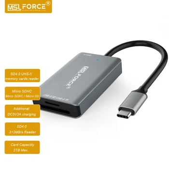 MSLFORCE Kortelių Skaitytuvas SD4.0 312MB/s, USB-C SD UHS-II TF Atminties Kortelės Adapteris Nešiojamas iPhone 