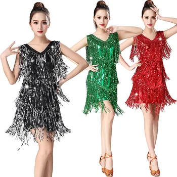 Naujas China Sijonas Kutas lotynų Cha-cha, Rumba, Šokių Suknelė Suaugusiųjų Dviguba V-kaklo lotynų Šokių Suknelė Moterų Veiklos Suknelė