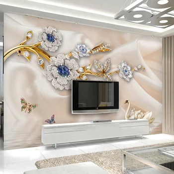 Pasirinktinius Nuotraukų 3D Prabanga Europos Swan Papuošalai, Gėlės Freska TV Foną, Sienų Tapyba Kambarį Apdaila Sienų Tapetai