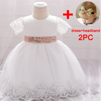 PLBBFZ Siųsti Headban Kūdikių China Bow Mergina Suknelė Balta Gimtadienio Suknelė 1 Metų Kūdikis Mergaitė Princesė Suknelės Vaikų Krikštas
