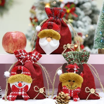 Raišteliu Kalėdų Lininis Dovanų Maišelis Kūrybos Kalėdų Obuolių Maišas Santa Claus Pateikti Dėklas Kalėdų Išvakarėse Saldainiai pakavimo krepšiai
