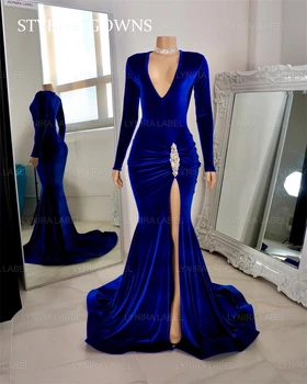 Royal Blue Giliai V Kaklo Ilgai Promenadzie Suknelė Juoda Merginos 2023 Zawalcowany Kristalų Gimtadienio Suknelės Aukštos Ritininės Vakare Chalatai