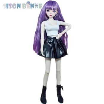SISON BENNE 1/3 BJD Doll Žaislų Mados Lėlės su Keičiamajame Vest Suknelė Batų Apranga Violetinė Perukai