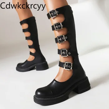 vasaros mados Apvalios galvos laisvalaikį moterų sandalai juoda Seklių burną Sagtis, Galiniai užtrauktuką Aukštos cilindrų Moterų cool batai