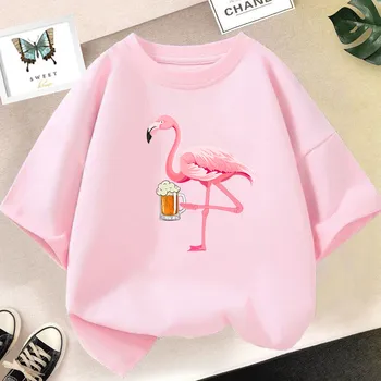 Vasaros Mielas Vaikiški marškinėliai Flamingo Animacinių filmų Spausdinti Graphic T Shirt Girls Kawaii Viršūnes Mados Dizaino Drabužiai