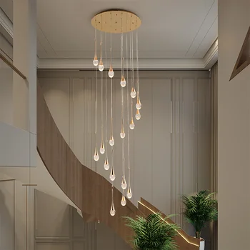 Šiuolaikinės paprasta LED laiptų liustra aukso dvipusis mansarda gyvenamasis kambarys kūrybos crystal vandens lašas spiralės ilgai Liustra